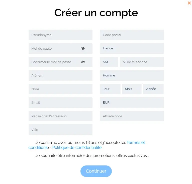 Processus d'inscription SLOT EXPRESS CASINO